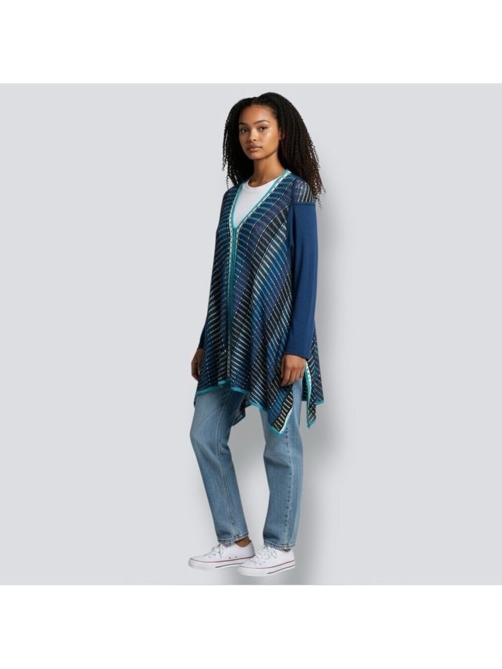NIC + ZOE Cotton Blend Knit Sharkbite Hem Tunic / Mini Dress V-Neck Sweater Sz L
